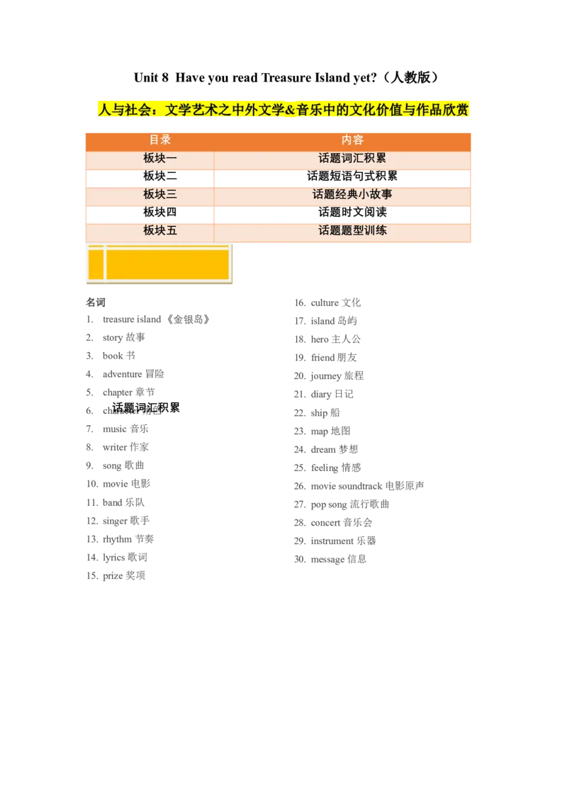 Unit8HaveyoureadTreasureIslandyet？（人与社会：文学艺术之中外文学&音乐中的文化价值与作品欣赏）（教师版）_新人教八下资料包_00、更新资料3月16日_同步拓展阅读-V33(1)_2025版