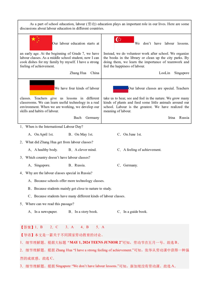 Unit3Couldyoupleasecleanyourroom单元话题阅读理解练习（教师版）_新人教八下资料包_00、更新资料3月16日_单元重难点易错题精练-U216