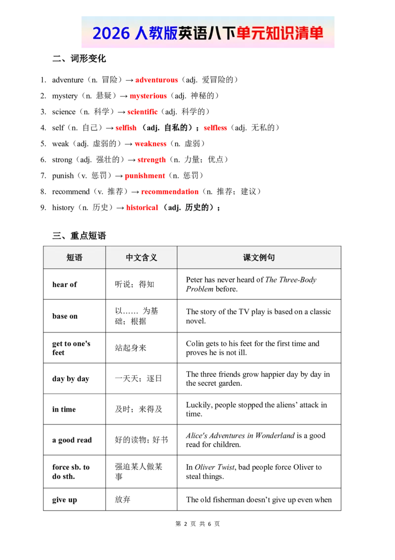 2026春人教版英语八下单元知识清单Unit7_新人教八下资料包_19知识清单（全）