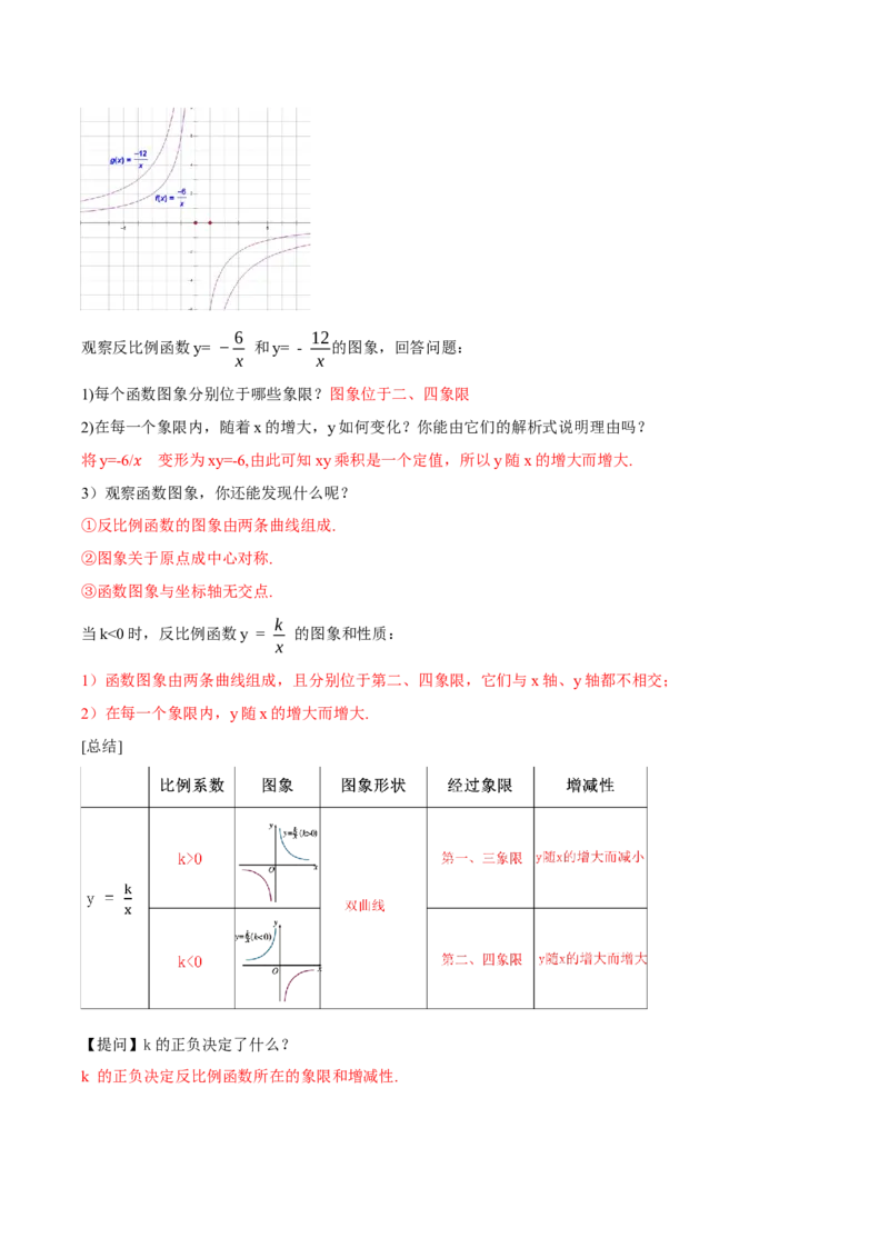 26.1.2反比例函数的图象与性质（第一课时）（导学案）-（人教版）_初中数学_九年级数学下册（人教版）_导学案