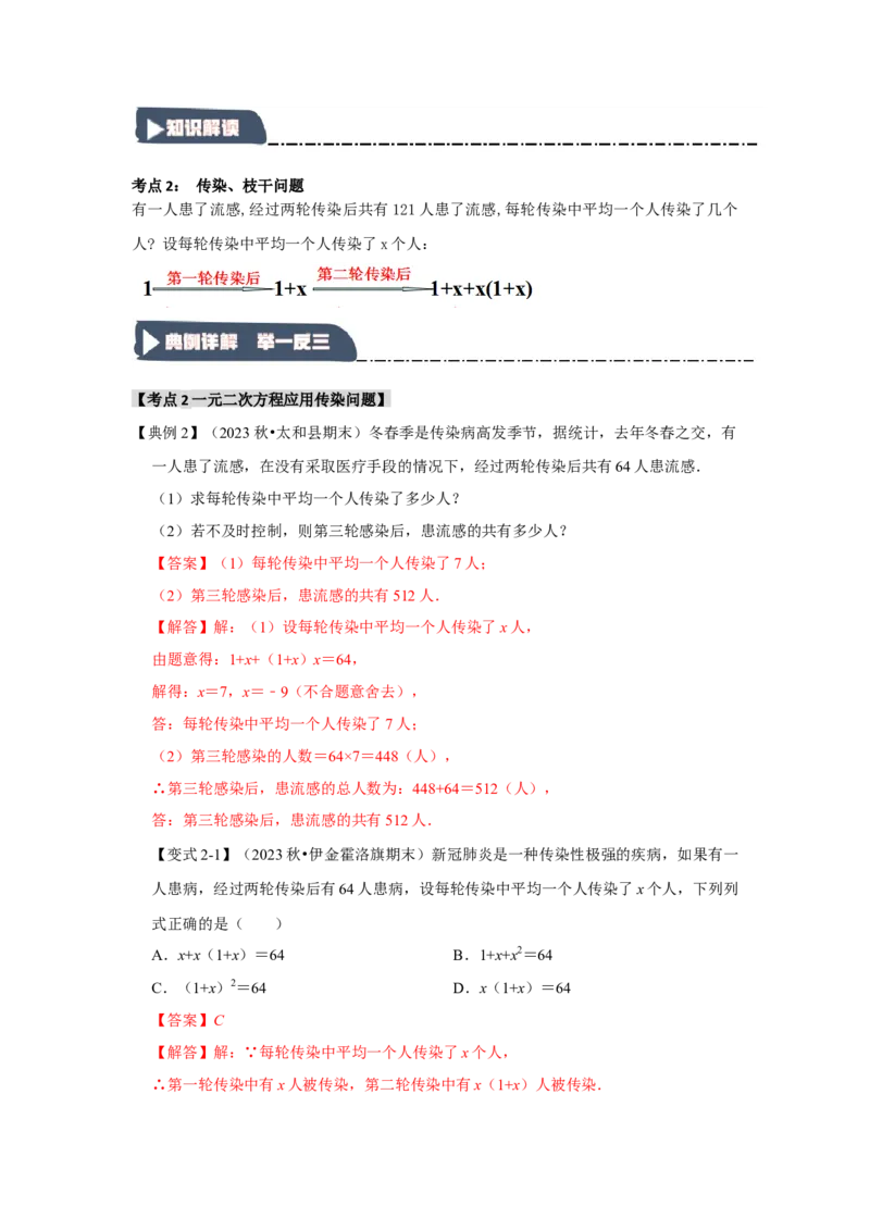 21.3一元二次方程的应用（知识解读+达标检测）（教师版）_初中数学_九年级数学上册（人教版）_知识解读与题型专练-V14_2025版