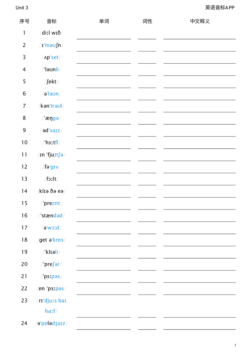 2026春人教版英语八下Unit3看音标默单词_新人教八下资料包_04单词背诵默写8个表（全）