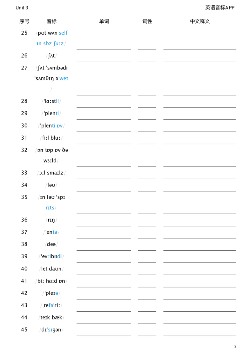2026春人教版英语八下Unit3看音标默单词_新人教八下资料包_04单词背诵默写8个表（全）