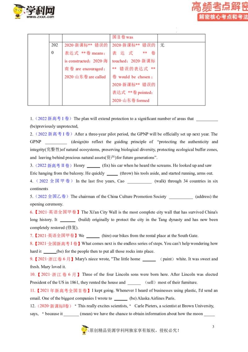 语法填空解密03--时态、语态、语气（讲义）-高频考点解密2023年高考英语二轮复习讲义+分层训练（新高考专用）（学生版）_3.2025英语总复习_2023年新高考资料_二轮复习