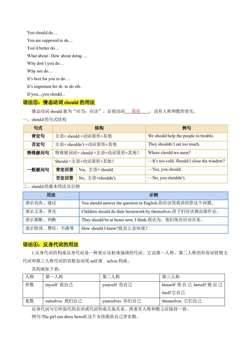 专题03重点语法盘点（考点清单）-（人教版）（学生版）_新人教八下资料包_35赠送其它_八年级英语下册（人教版）_期末专项复习-U302_2024版