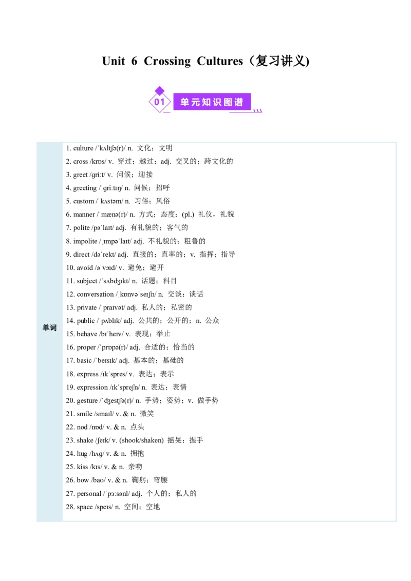 Unit6CrossingCultures（复习讲义)（解析版）_新人教八下资料包_00、更新资料3月16日_单元知识复习专项-U122_2026版