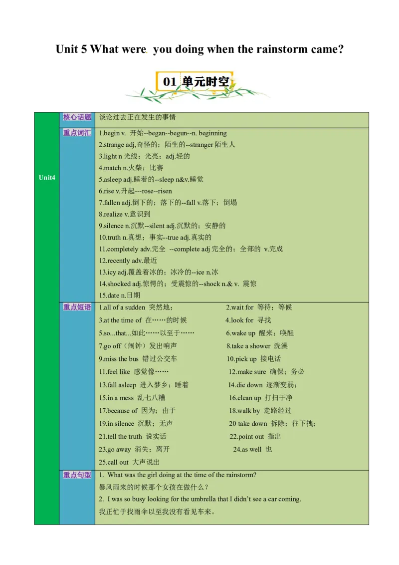 Unit5Whatwereyoudoingwhentherainstormcame？（知识清单）（学生版）_新人教八下资料包_00、更新资料3月16日_单元知识复习专项-U122_2025版