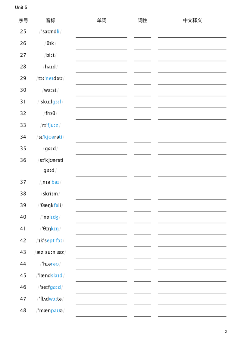 2026春人教版英语八下Unit5看音标默单词_新人教八下资料包_00、更新资料3月16日_单词专项_新课标资料（看这里面）_单词背诵默写8个表