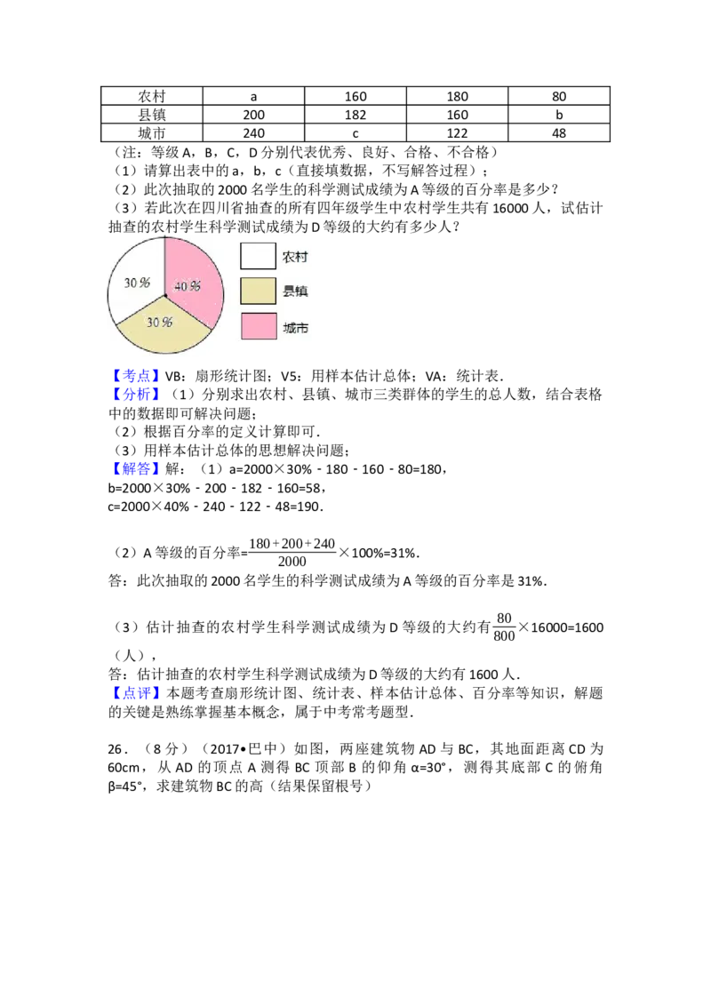 2017年四川省巴中市中考数学试卷（含解析版）_初中数学_九年级数学下册（人教版）_全国各地数学中考真题_2017年全国中考数学真题160份