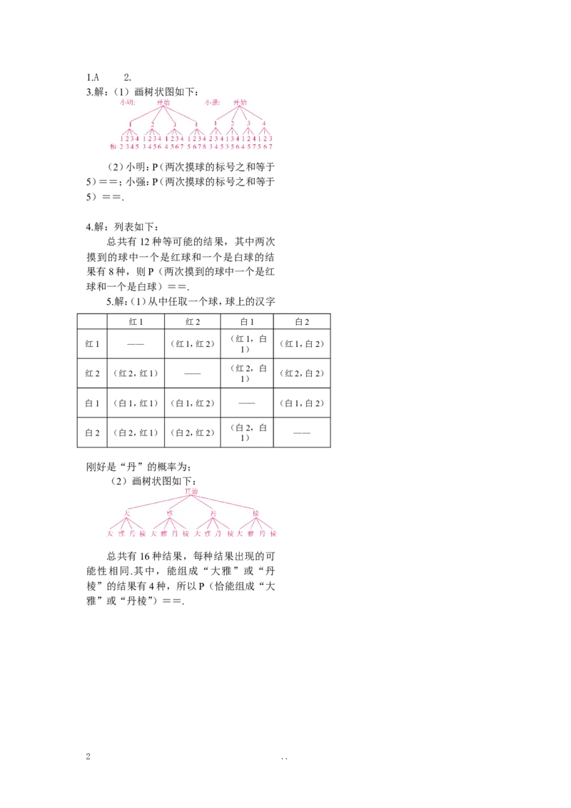 19.易错专题：概率与放回、不放回问题_初中数学_九年级数学上册（人教版）_专题练习