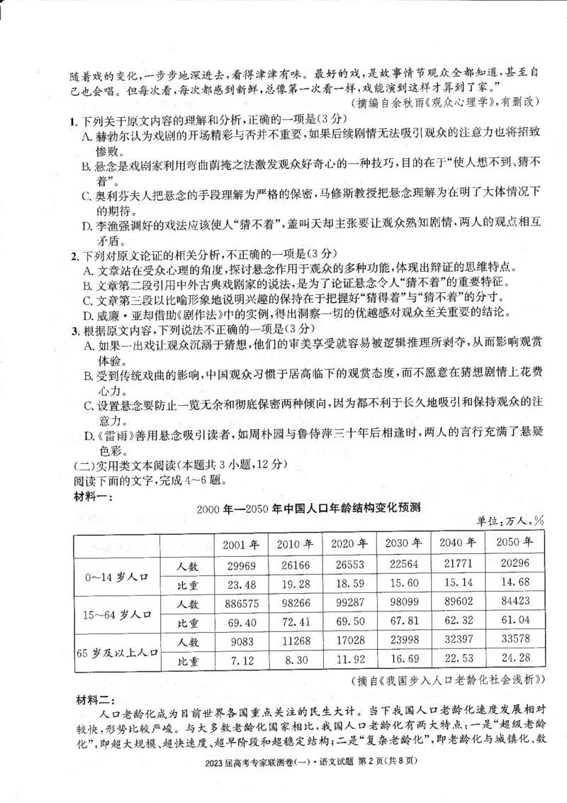 四川省高2023届高考专家联测卷（1）语文试题_1.2025语文总复习_2023年新高考资料_模拟题_老高考_四川省高2023届高考专家联测卷（1）语文试题_四川省高2023届高考专家联测卷（1）语文试题