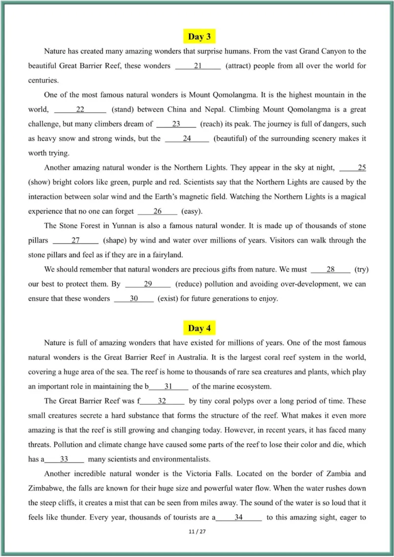 26年春人教版八年级英语下册（短文填空）每日一练（含答案）_新人教八下资料包_09小纸条合集