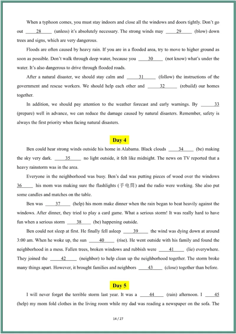 26年春人教版八年级英语下册（短文填空）每日一练（含答案）_新人教八下资料包_09小纸条合集