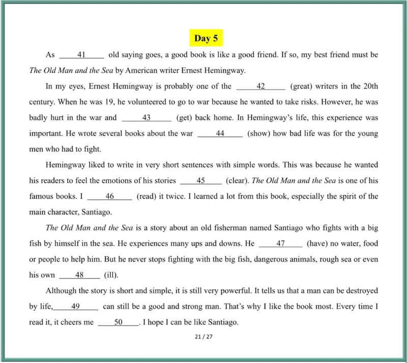 26年春人教版八年级英语下册（短文填空）每日一练（含答案）_新人教八下资料包_09小纸条合集