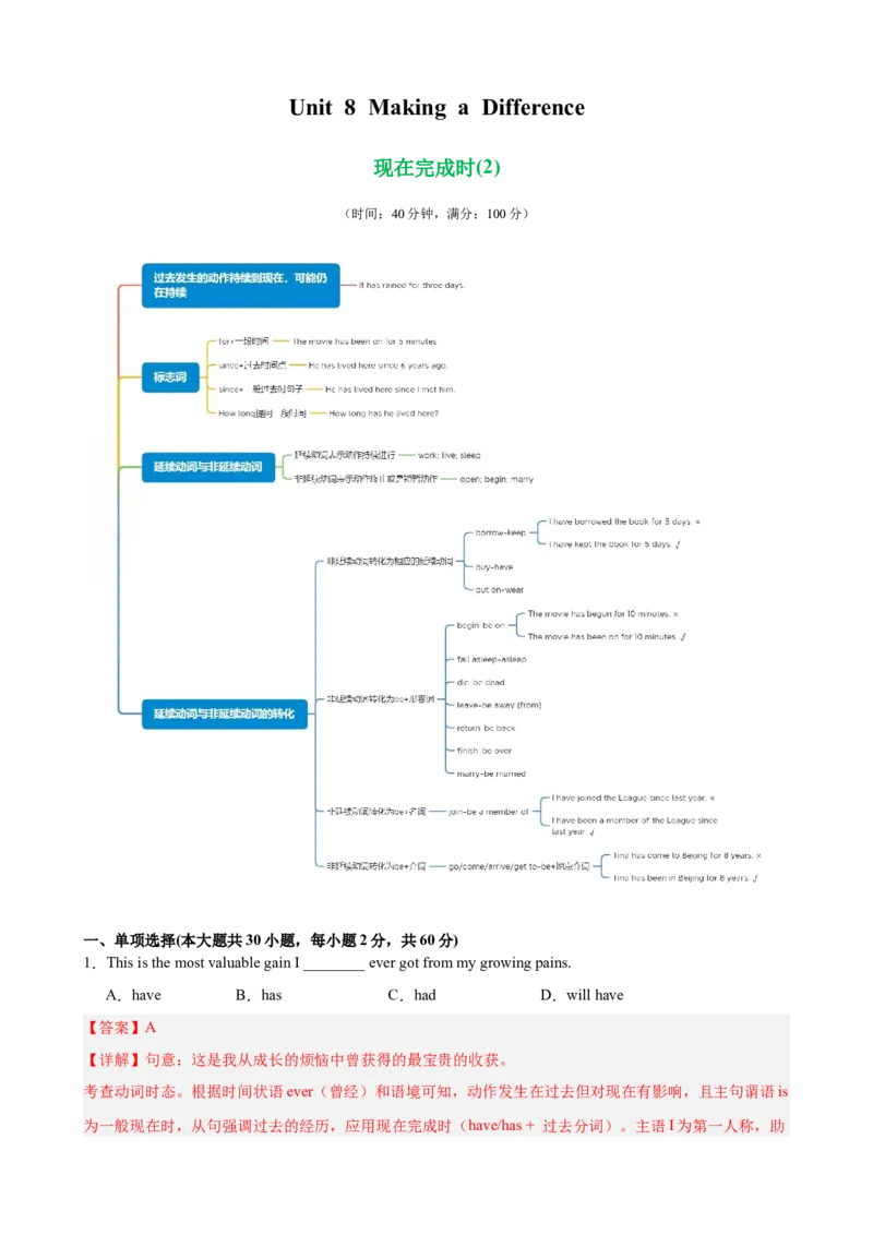 Unit8MakingaDifference单元语法（现在完成时）（解析版）_新人教八下资料包_00、更新资料3月16日_单元语法讲义-U183_2026版