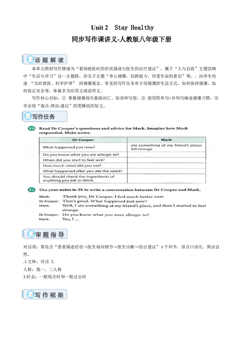 Unit2Stayhealthy（单元同步写作讲义）（解析版）_新人教八下资料包_00、更新资料3月16日_专项练习(2)_新课标资料（看这里面）