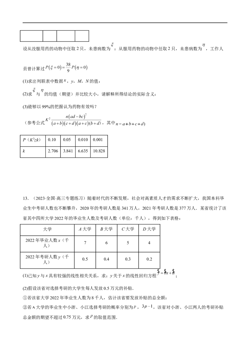 微专题23痛点问题之概率统计经典解答题（原卷版）_2.2025数学总复习_2023年新高考资料_二轮复习_2023年新高考数学二轮复习微专题