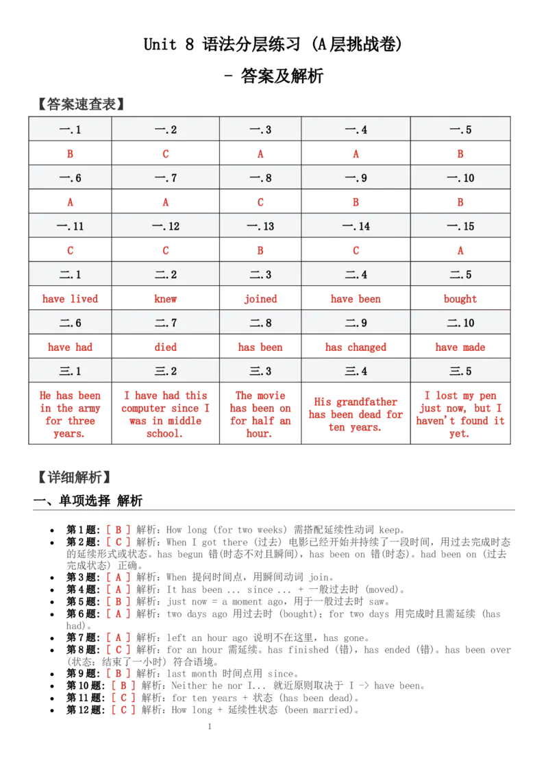 Unit_8_语法分层练习_(A层挑战卷)_答案解析_新人教八下资料包_30语法总结+语法分层练习(全)_26新八下英语单元语法分层练习（答案解析）