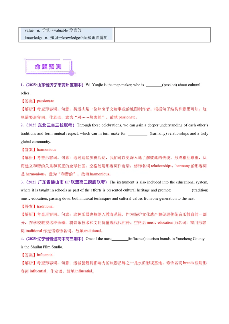 词汇知识专题05语法填空词形转换高频词汇（2）（讲义）（解析版）_3.2025英语总复习_2025年新高考资料_二轮复习_2025年高考英语二轮复习课件ppt+讲义+练习_2.词汇
