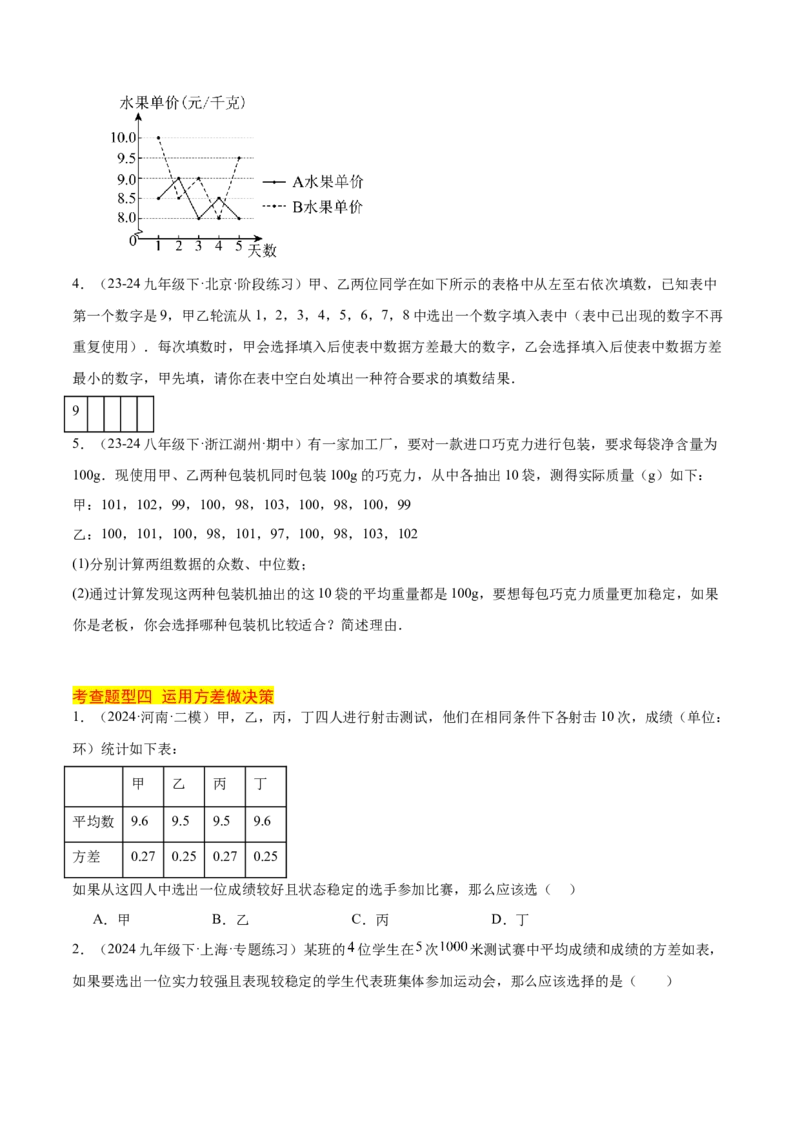 20.2数据的波动程度（3个知识点+7大题型+15道拓展培优题）（分层作业）（学生版）_初中数学_八年级数学下册（人教版）_大单元教学课件+教学设计-U42_第二十章数据的分析