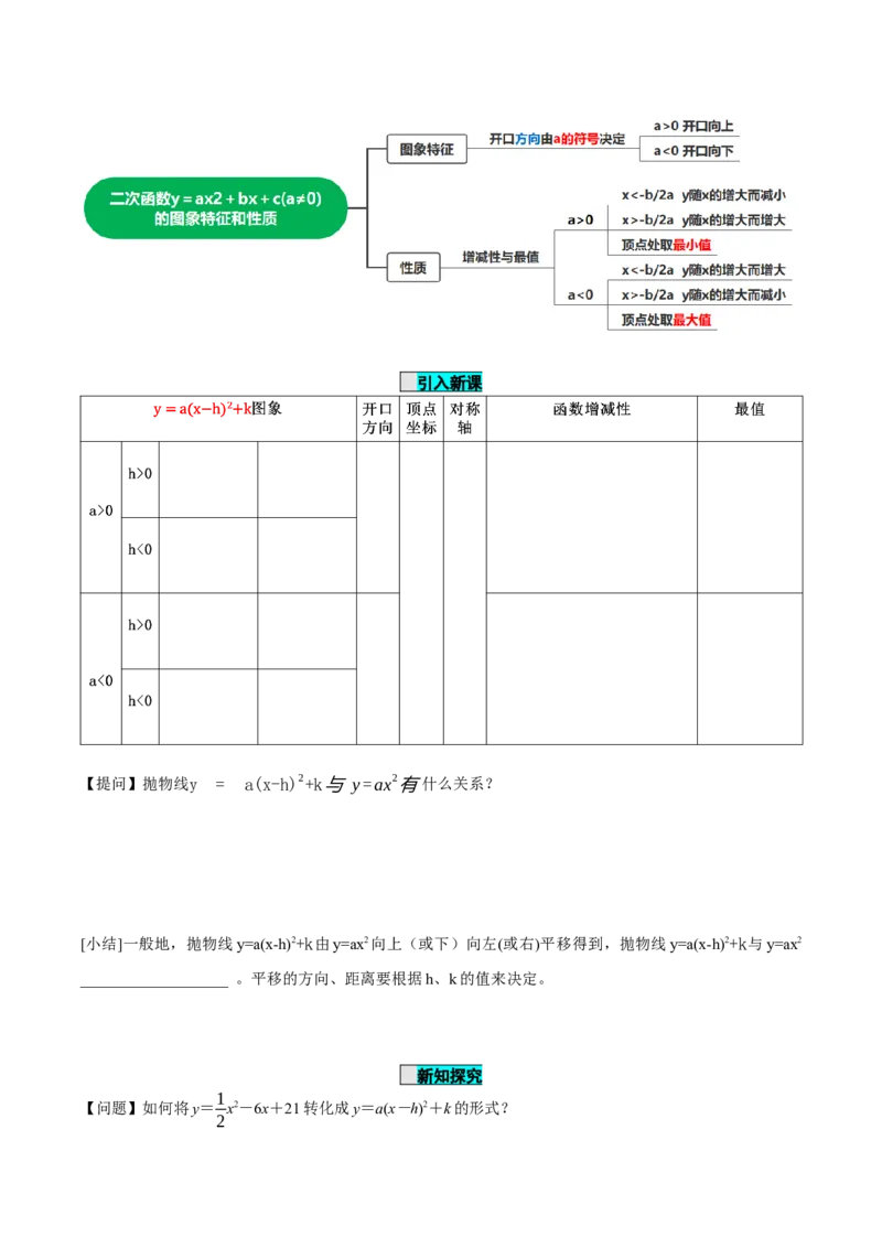 22.1.4二次函数y=ax^2+bx+c的图象和性质(第1课时)（导学案）-（人教版）_初中数学_九年级数学上册（人教版）_导学案