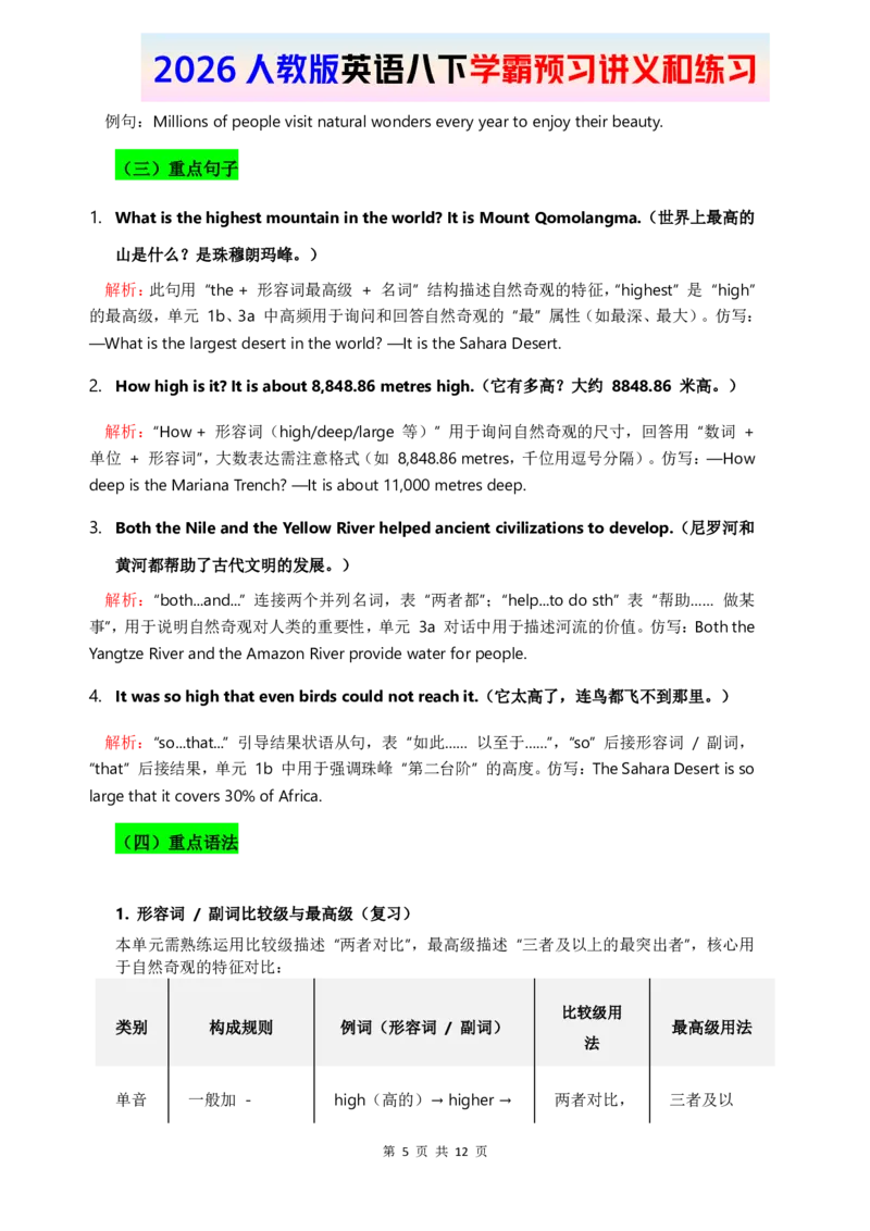 2026人教英语八下讲义和练习Unit4_新人教八下资料包_16讲义与同步练习带答案（全）
