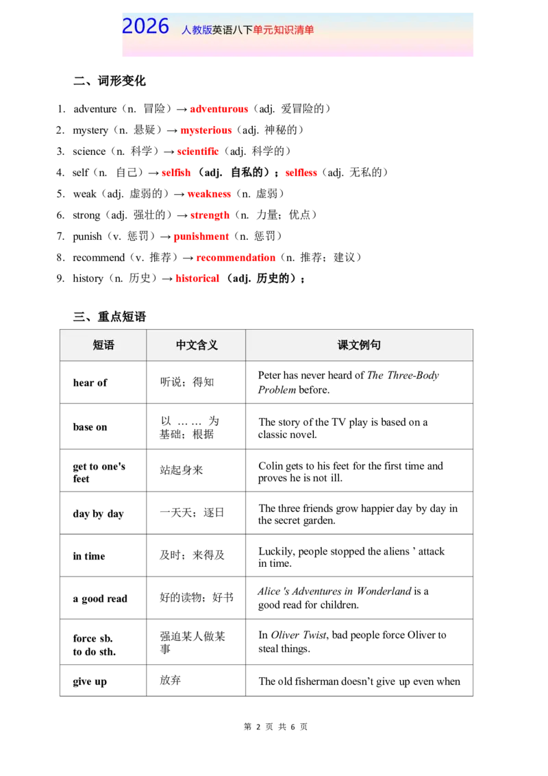2026春人教版英语八下单元知识清单Unit7_新人教八下资料包_19知识清单（全）