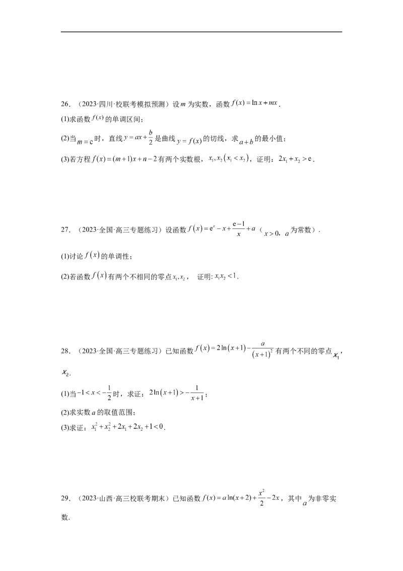 微专题13导数解答题之双变量问题（原卷版）_2.2025数学总复习_2023年新高考资料_二轮复习_2023年新高考数学二轮复习微专题