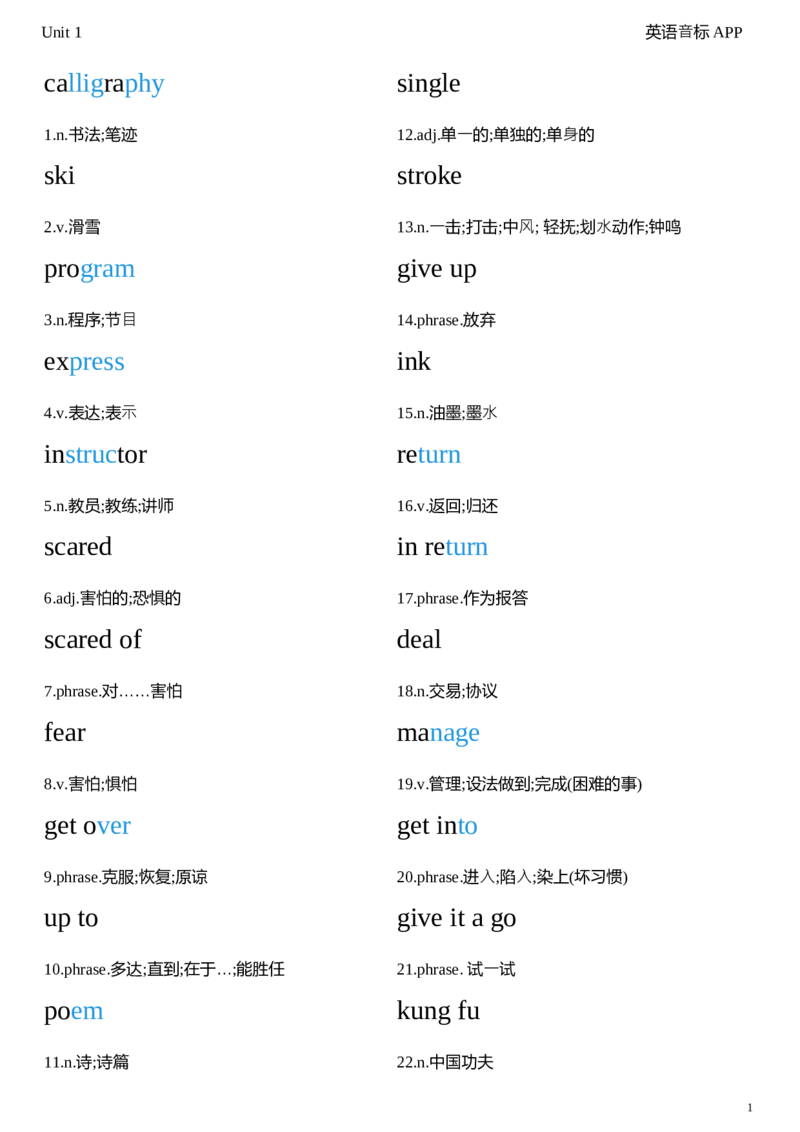 2026春人教版英语八下Unit1衡水体字贴_新人教八下资料包_05单词字帖（全）