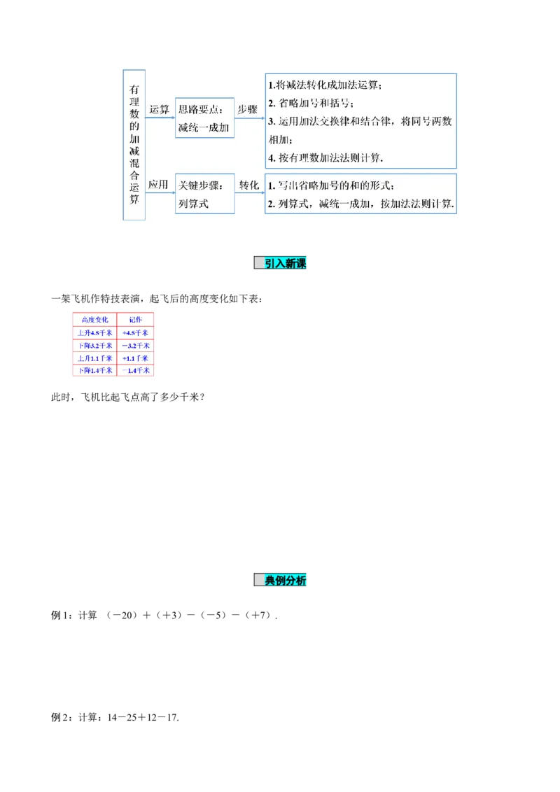 2.1.2有理数的减法（第2课时有理数加减混合运算）（导学案）-（人教版2024）_初中数学_七年级数学上册（人教版）_导学案