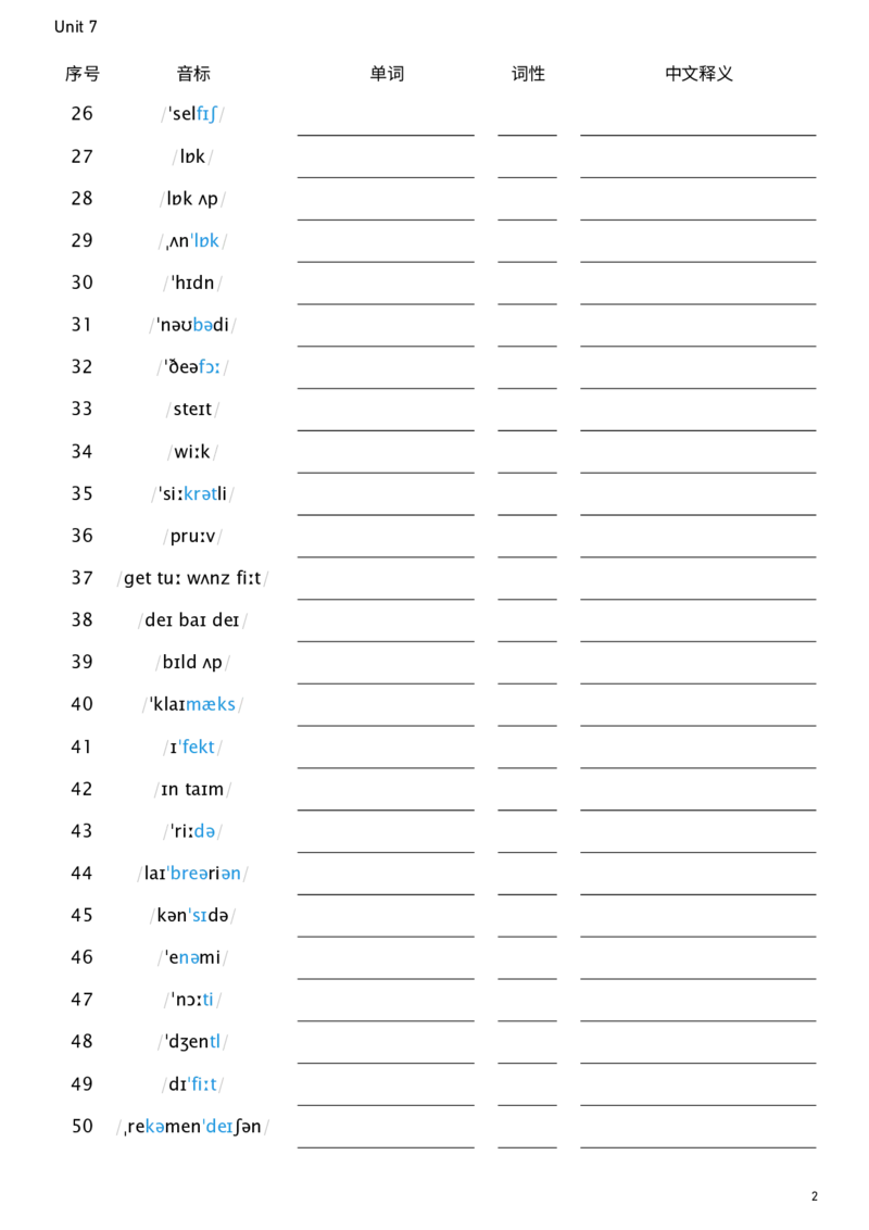 2026春人教版英语八下Unit7看音标默单词_新人教八下资料包_00、更新资料3月16日_单词专项_新课标资料（看这里面）_单词背诵默写8个表