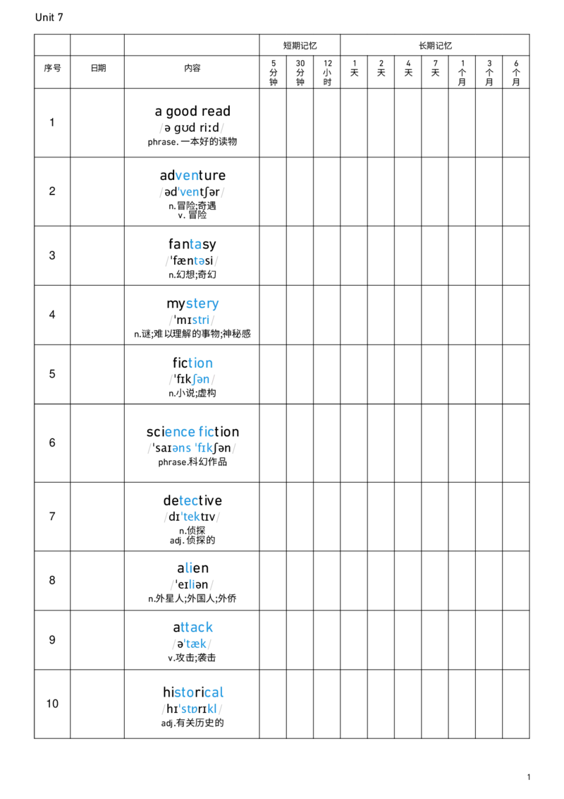 2026春人教版英语八下Unit7艾宾浩斯记忆_新人教八下资料包_00、更新资料3月16日_单词专项_新课标资料（看这里面）_单词背诵默写8个表