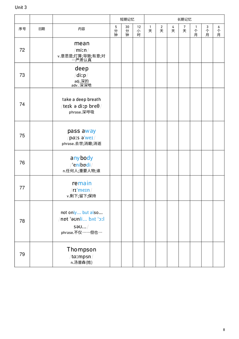 2026春人教版英语八下Unit3艾宾浩斯记忆_新人教八下资料包_00、更新资料3月16日_单词专项_新课标资料（看这里面）_单词背诵默写8个表