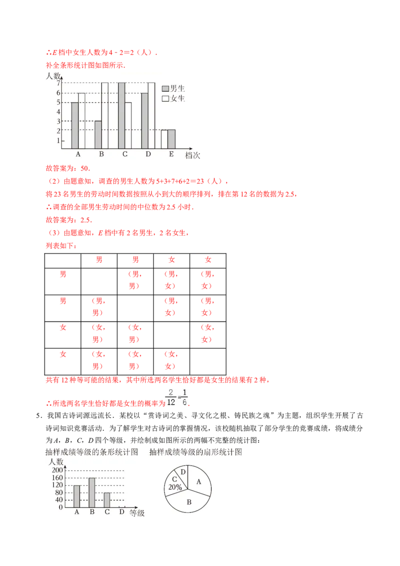 专题01统计与概率综合习题（中考真题）（教师版）_初中数学_九年级数学上册（人教版）_同步讲义-U18_2025版