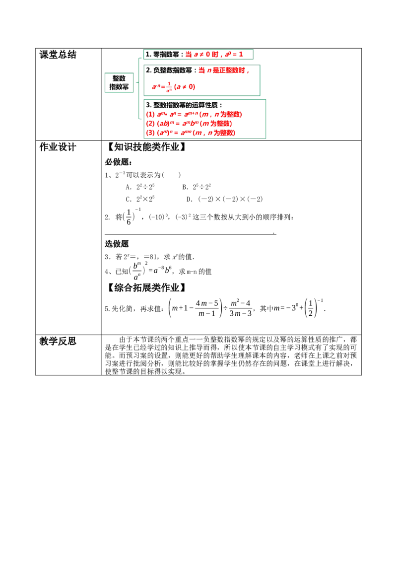 《15.2.3.1整数指数幂》教学设计_初中数学_八年级数学上册（人教版）_大单元教学课件+教学设计-U42_15.2.3.1整数指数幂课件（23张PPT）+教案+大单元教学设计