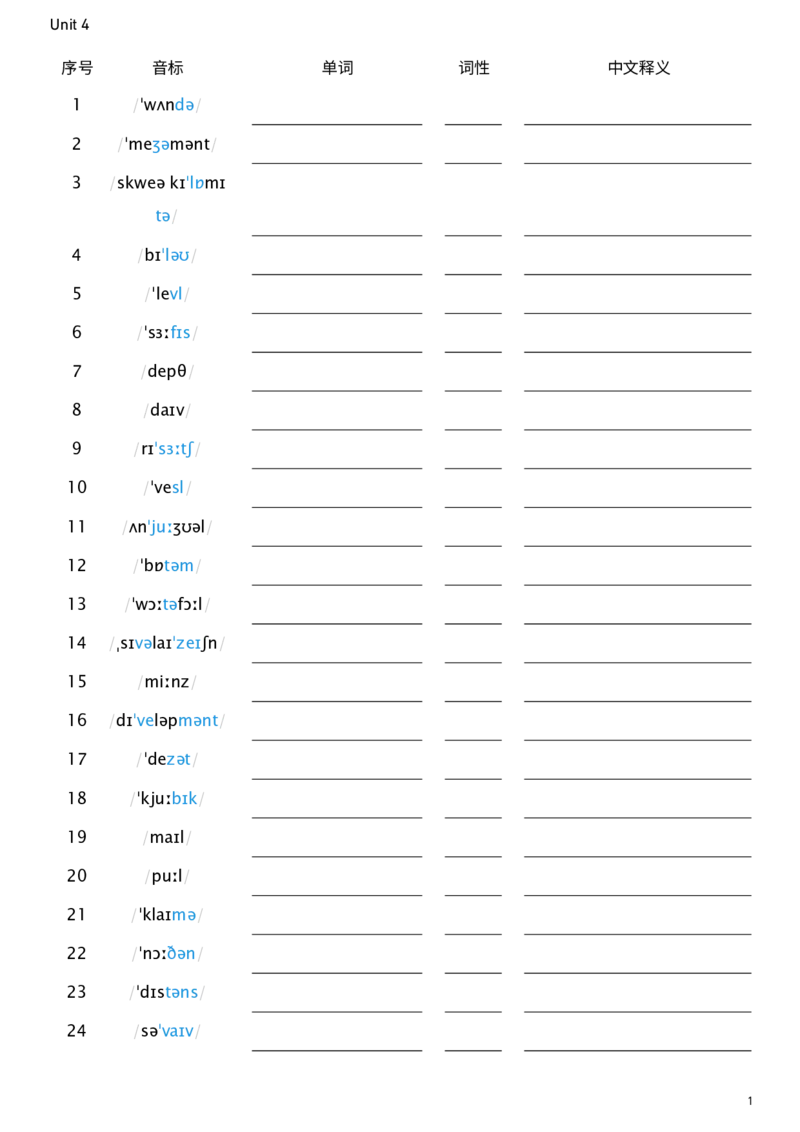 2026春人教版英语八下Unit4看音标默单词_新人教八下资料包_00、更新资料3月16日_单词专项_新课标资料（看这里面）_单词背诵默写8个表