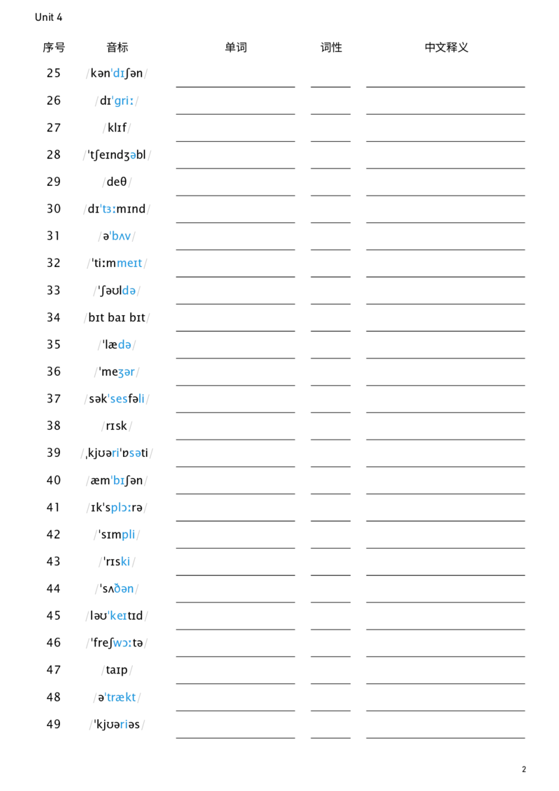 2026春人教版英语八下Unit4看音标默单词_新人教八下资料包_00、更新资料3月16日_单词专项_新课标资料（看这里面）_单词背诵默写8个表