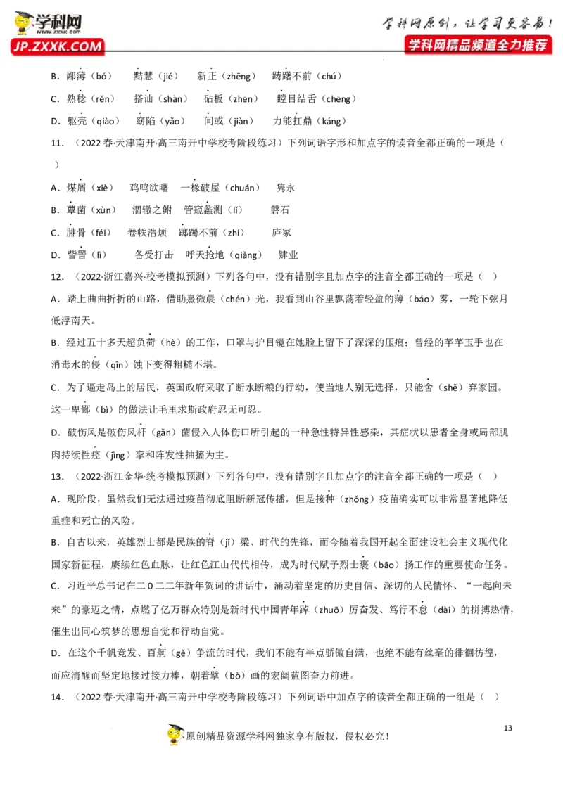 字音字形（解析版）-2023年高考语文二轮复习重难点精讲精练（全国通用）_1.2025语文总复习_赠送：通用版（老高考）复习资料_二轮复习