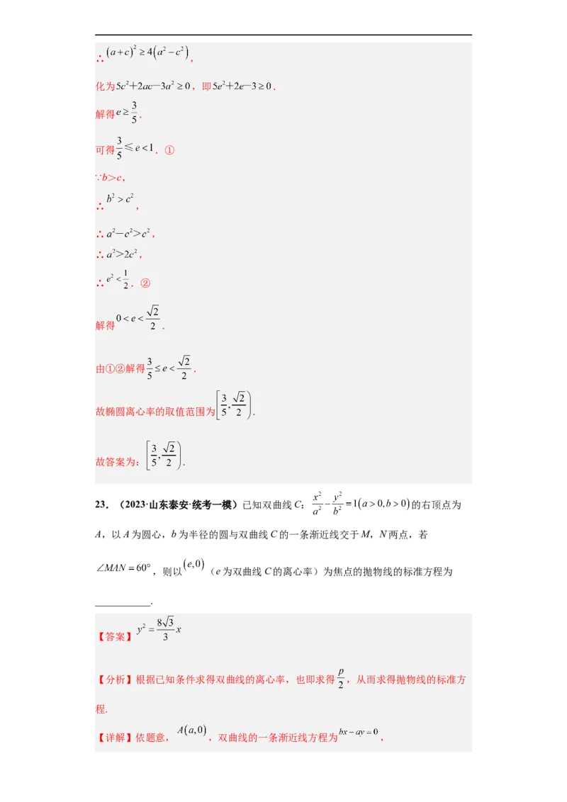 冲刺985、211名校之2023届新高考题型模拟训练专题15圆锥曲线综合问题（单选+填空）（新高考通用）解析版_2.2025数学总复习_2023年新高考资料_专项复习