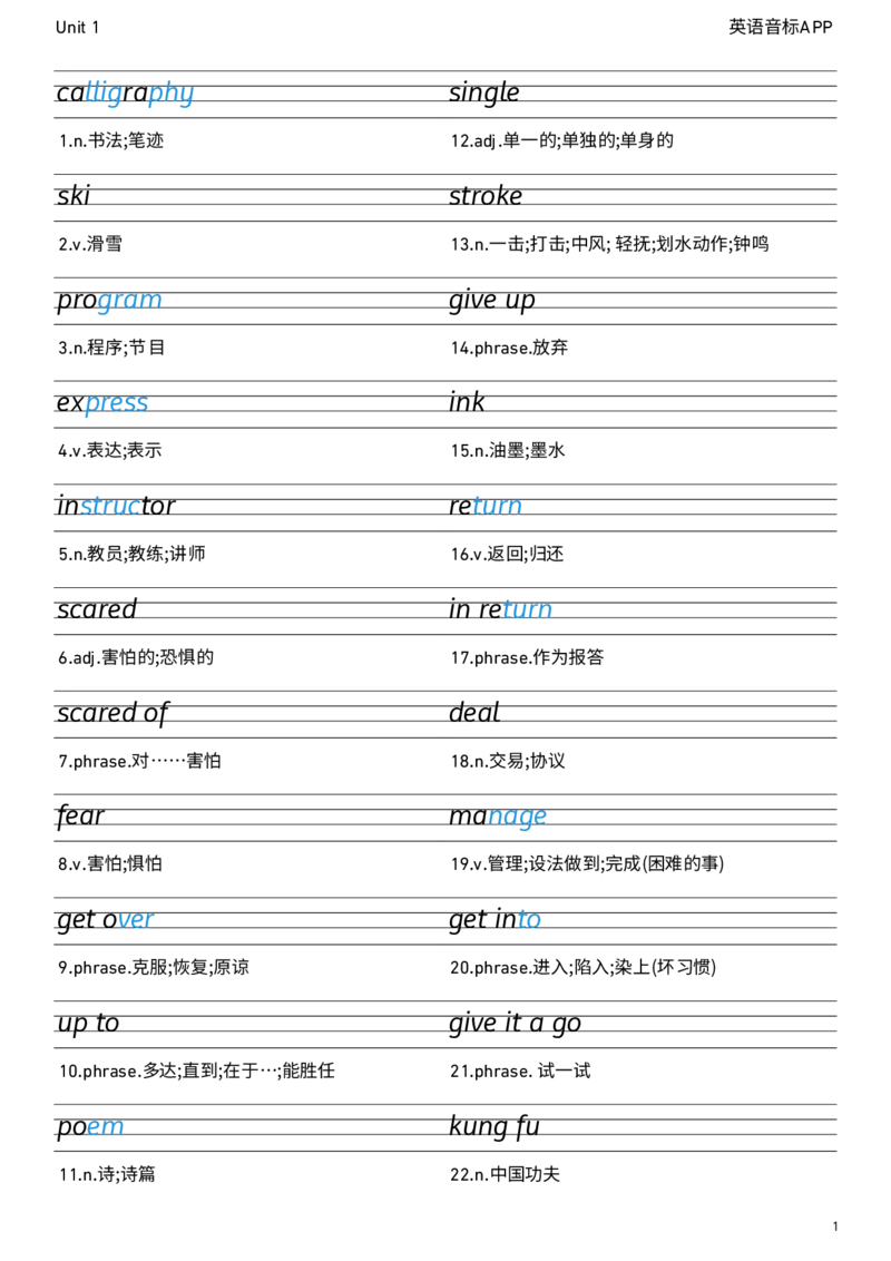 2026春人教版英语八下Unit1衡水体字贴_新人教八下资料包_05单词字帖（全）