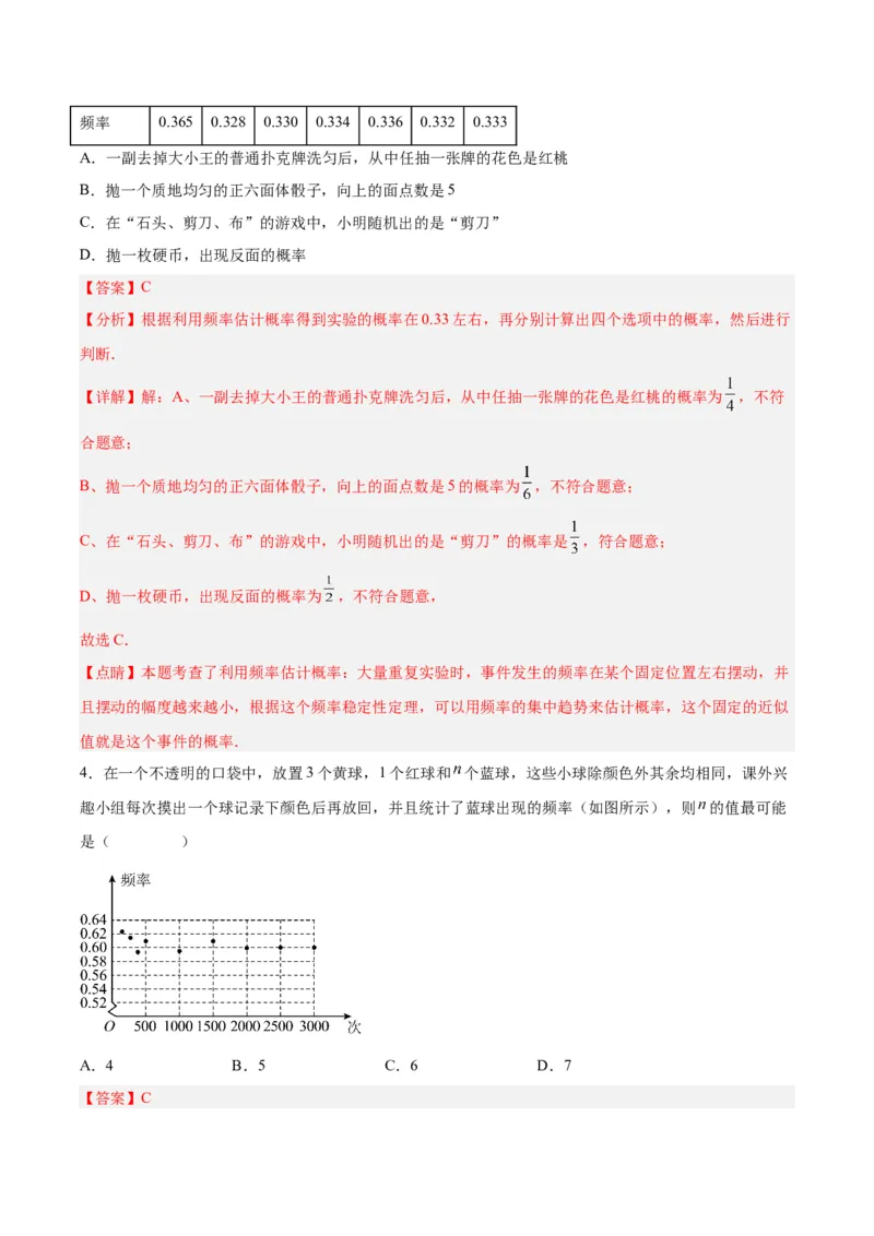 25.3用频率估计概率（第二课时）（分层作业）解析版_初中数学_九年级数学上册（人教版）_分层作业