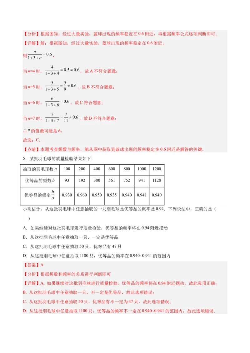 25.3用频率估计概率（第二课时）（分层作业）解析版_初中数学_九年级数学上册（人教版）_分层作业