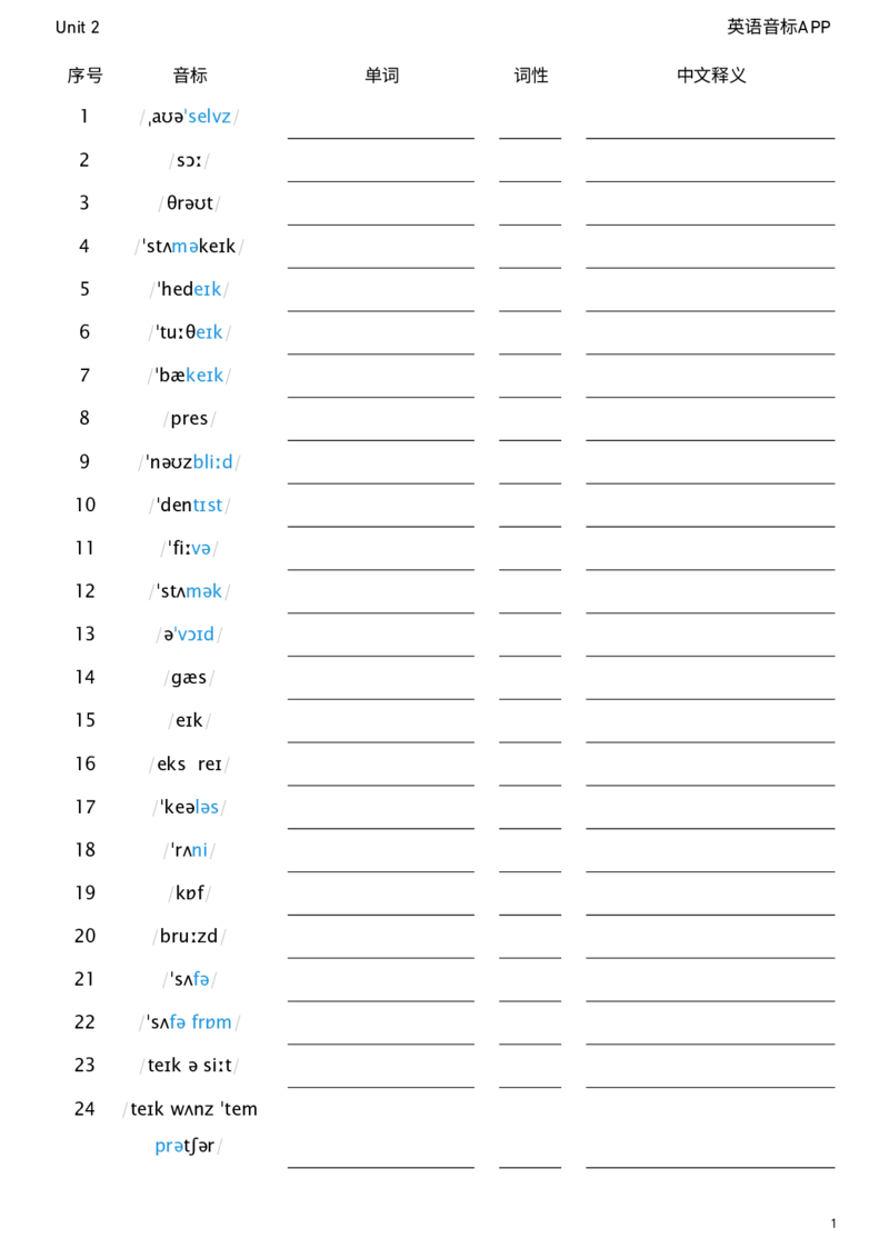 2026春人教版英语八下Unit2看音标默单词_新人教八下资料包_04单词背诵默写8个表（全）