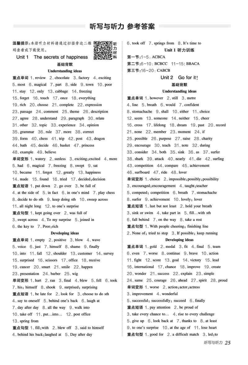 2026春外研七下点拨训练-听写与听力_七下外研版2026英语_2026春_赠送：教辅合集_2026春点拨训练