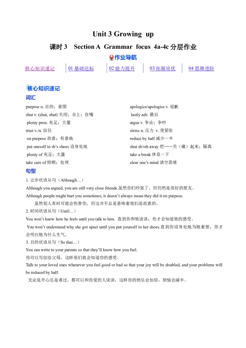 Unit3课时3SectionAGrammarfocus4a-4c（分层作业）（解析版）_新人教八下资料包_00、更新资料3月16日_分层作业(3)_新课标资料（看这里面）