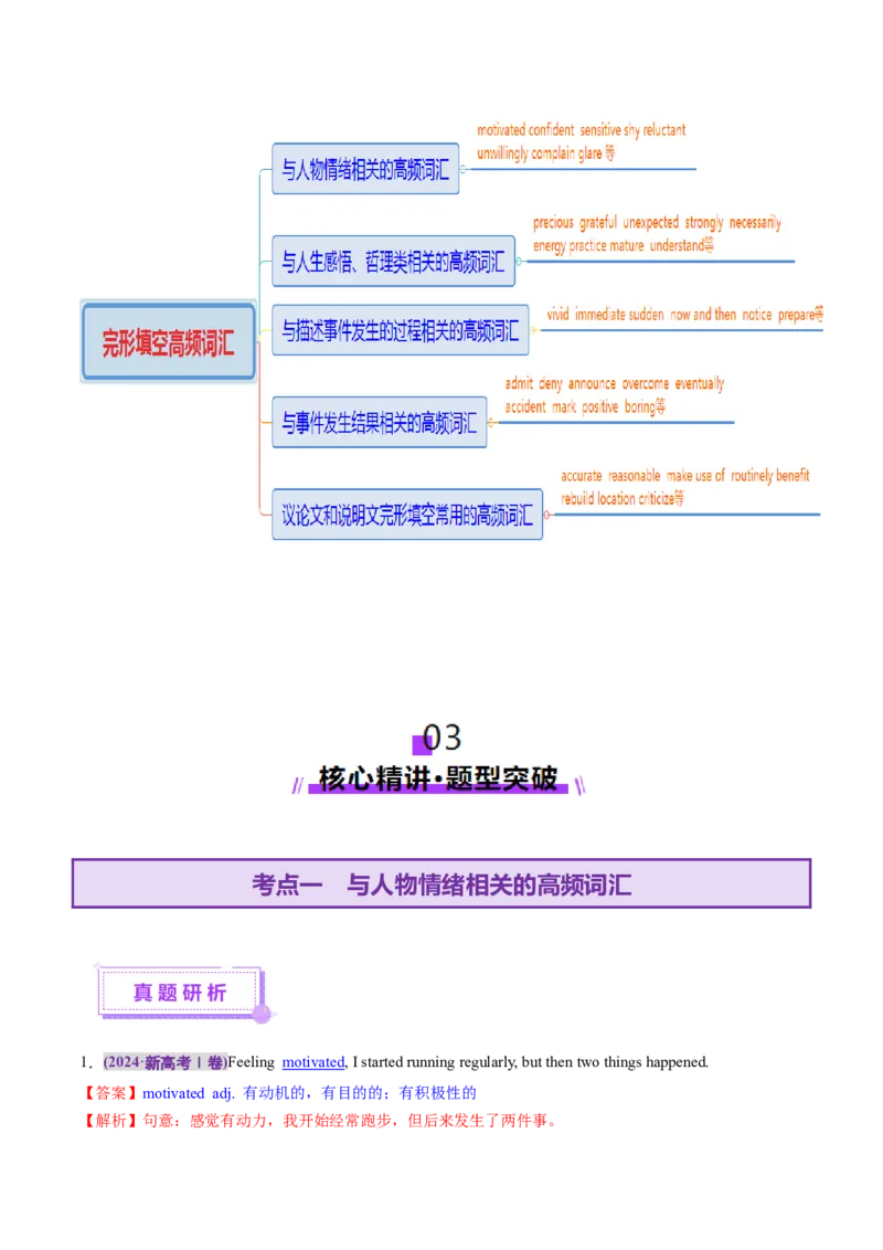词汇知识专题02完形填空高频词汇（讲义）（解析版）_3.2025英语总复习_2025年新高考资料_二轮复习_2025年高考英语二轮复习课件ppt+讲义+练习_2.词汇
