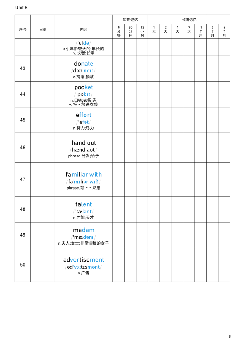 2026春人教版英语八下Unit8艾宾浩斯记忆_新人教八下资料包_00、更新资料3月16日_单词专项_新课标资料（看这里面）_单词背诵默写8个表