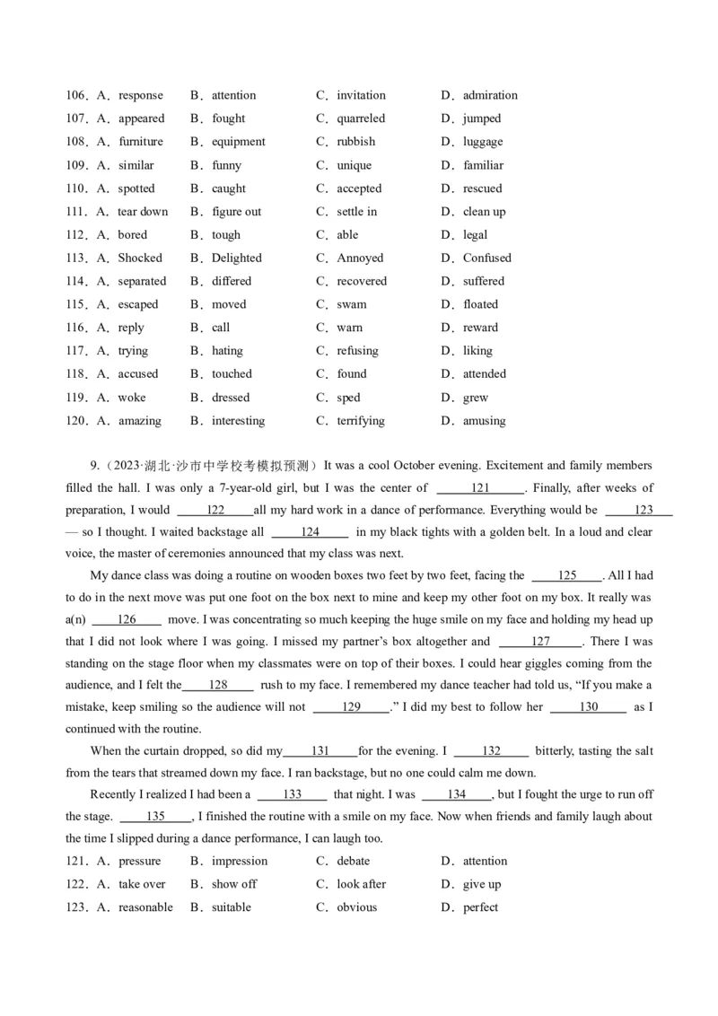 重难点06完形填空记叙文-2024年高考英语热点&middot;重点&middot;难点专练（新高考专用）（原卷版）_3.2025英语总复习_2024年新高考资料_3.2024专项复习