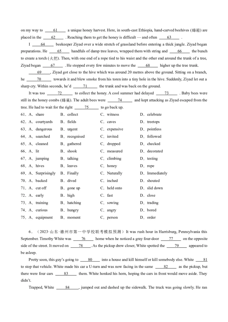 重难点06完形填空记叙文-2024年高考英语热点&middot;重点&middot;难点专练（新高考专用）（原卷版）_3.2025英语总复习_2024年新高考资料_3.2024专项复习