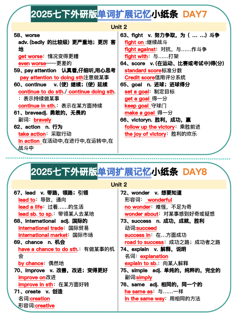 2025春-外研版七下单词拓展记忆小纸条合并版44页_七下外研版2026英语_2026春版本一_新外研英语7下_2025春外研七下：自学包_2025春外研七下：小纸条（4套）